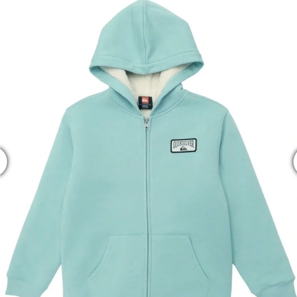 NWT Quiksilver Youth Teal Zip-Up Plush Lined Hoodie Size S 7/8 - Picture 3 of 6